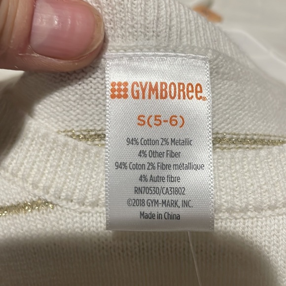 Gymboree 5/6 creamy white gold stripe sweater dress ruffled shoulders a line nwt - Picture 3 of 8